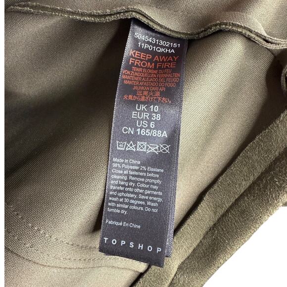 Topshop Faux Suede Moto Jacket Lux Olive Green With Silver Hardware Size 6 - Picture 6 of 8